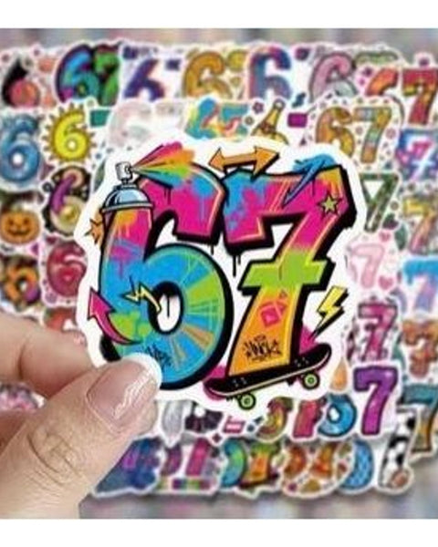 50pc Holiday Number 67 Stickers Multicolour Graffiti Six Seven Meme Decals