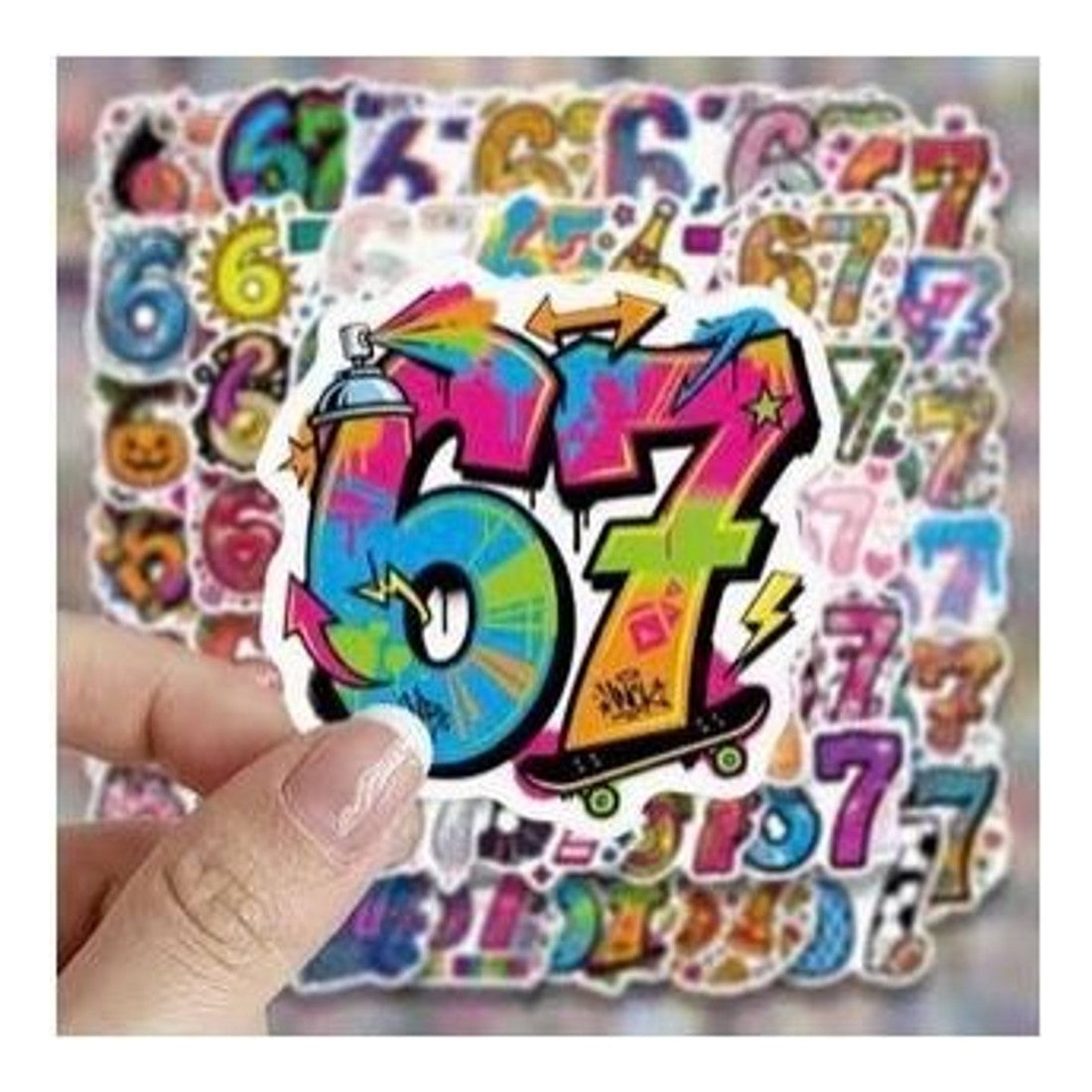 50pc Holiday Number 67 Stickers Multicolour Graffiti Six Seven Meme Decals