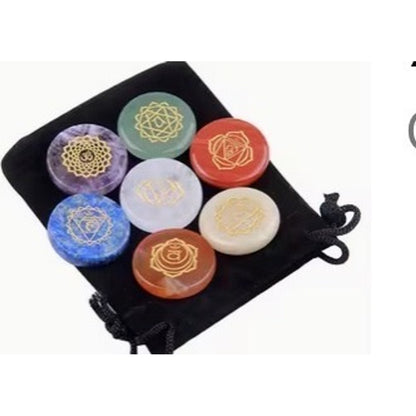 Seven Chakra Engraved Stone Disc Set 7pc with Pouch