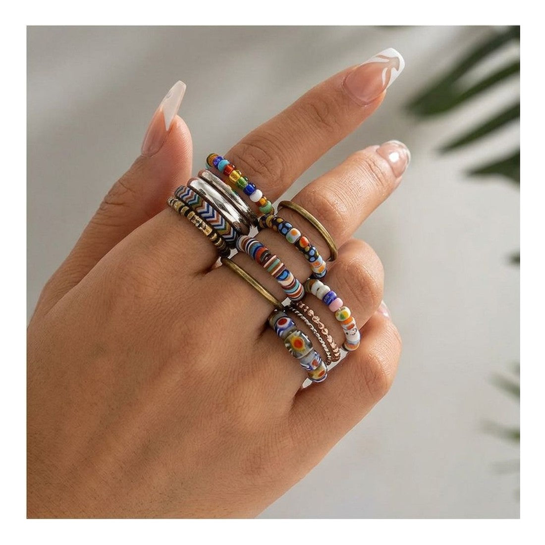 10pc Bohemian Versatile Ring Set Polychrome Mixed Stacking Rings
