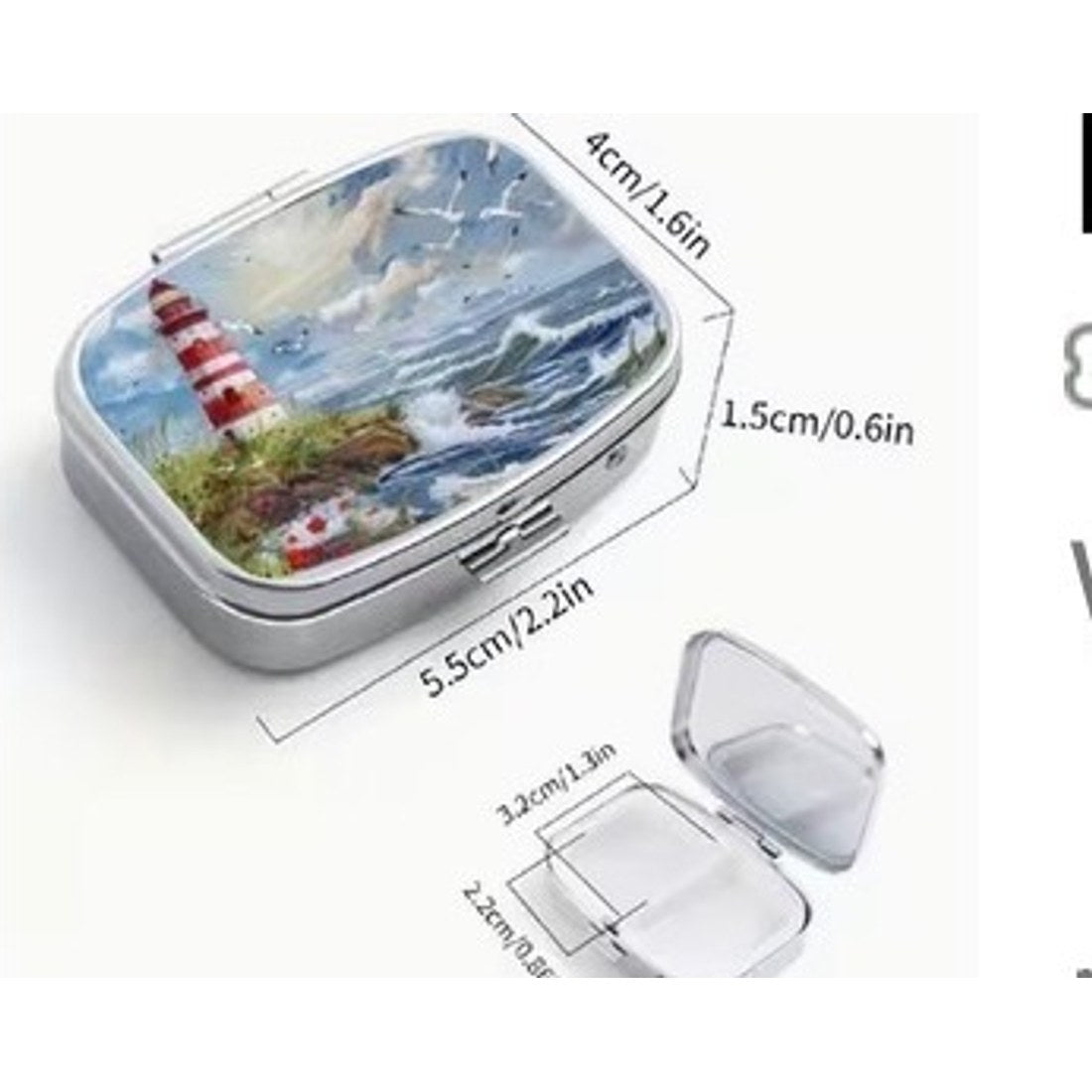Lighthouse Seaside Pill Box Small 5.5cm Metal Coastal Nautical Tablet Case Gift