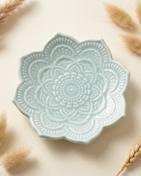 Mandala Jewellery Tray 10cm Blue Ceramic