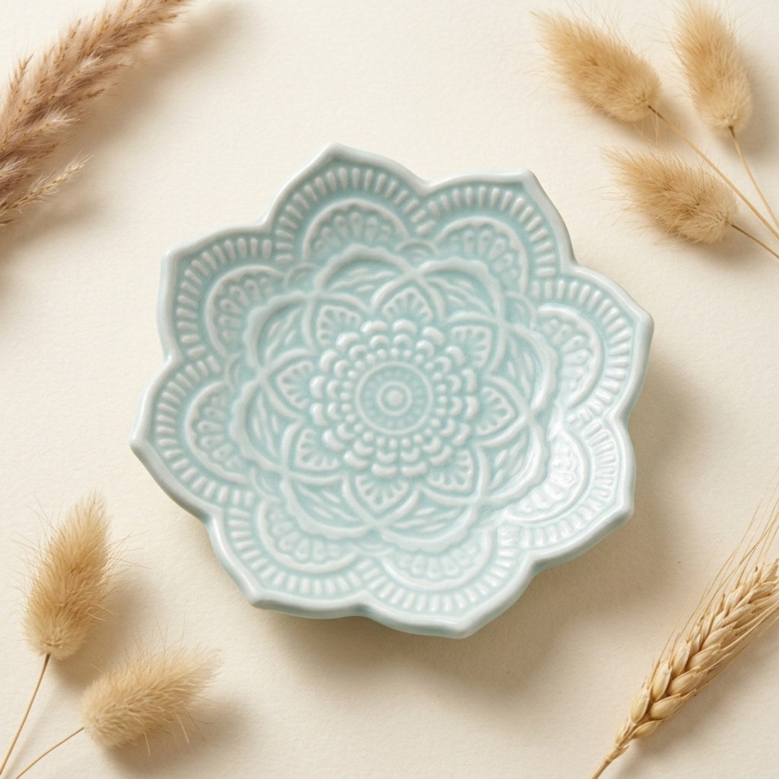 Mandala Jewellery Tray 10cm Blue Ceramic