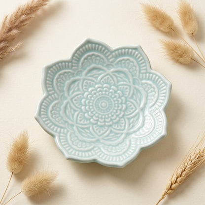 Mandala Jewellery Tray 10cm Blue Ceramic