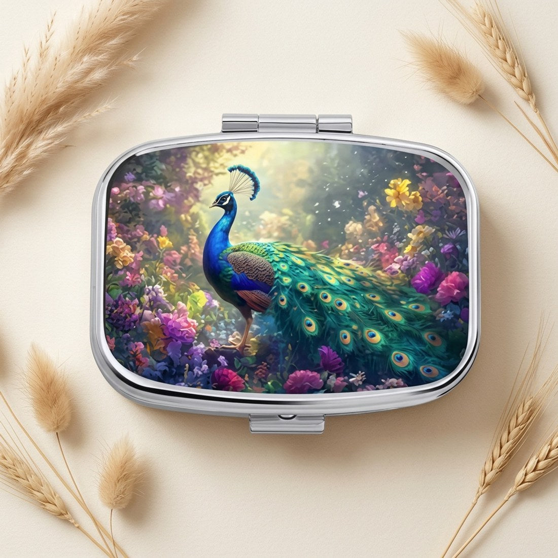 Peacock Floral Pill Box