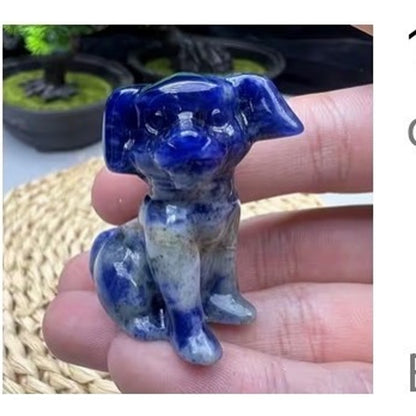Created Sapphire Blue Dog Carving