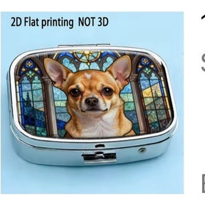 Chihuahua Stained Glass Square Pill Box