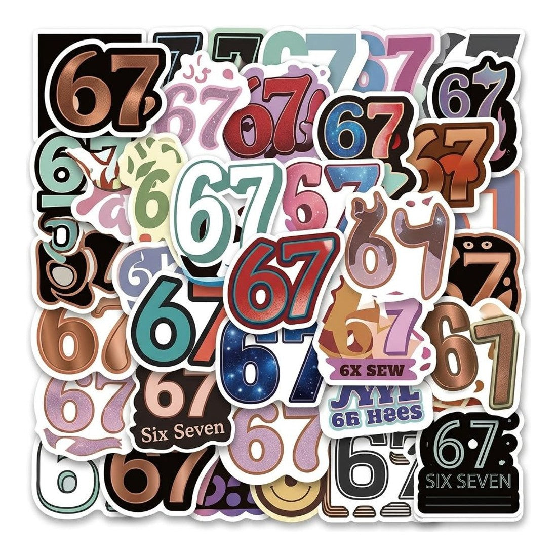 60pc Six Seven Stickers Funny Number 67 Meme Vinyl Decal Pack