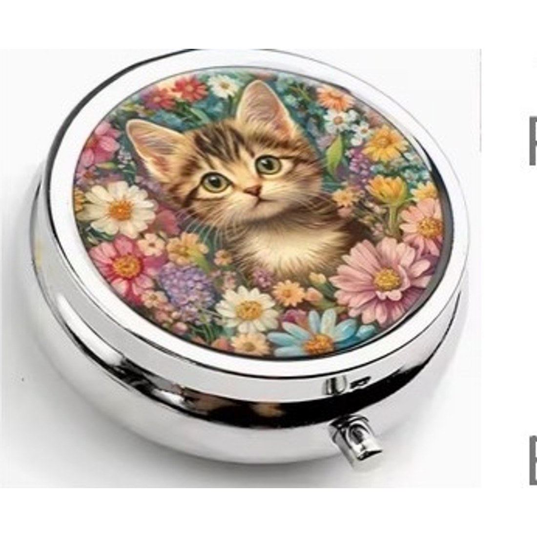 Kitten in Flowers Round Pill Box 5cm