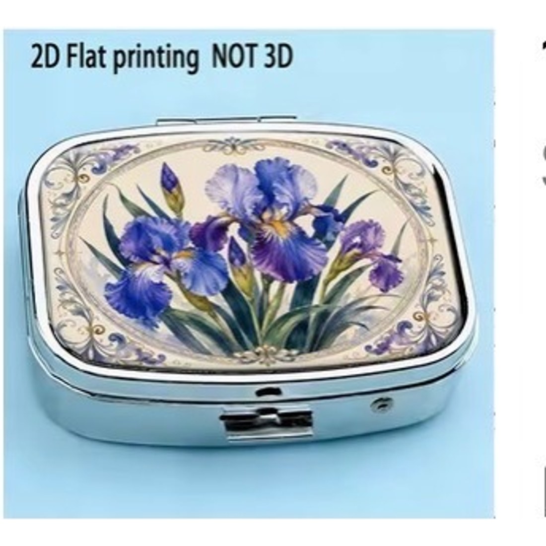 Vintage Light Blue Iris Square Pill Box