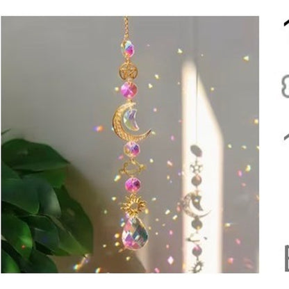 Star and Moon Crystal Suncatcher Pendant