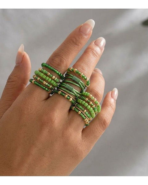 10pc Bohemian Trend Ring Set Polychrome Beaded Stacking Rings Boho