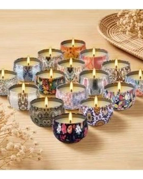 16pc Scented Candle Tins Floral Print Travel Candles Mixed Fragrance Gift Set