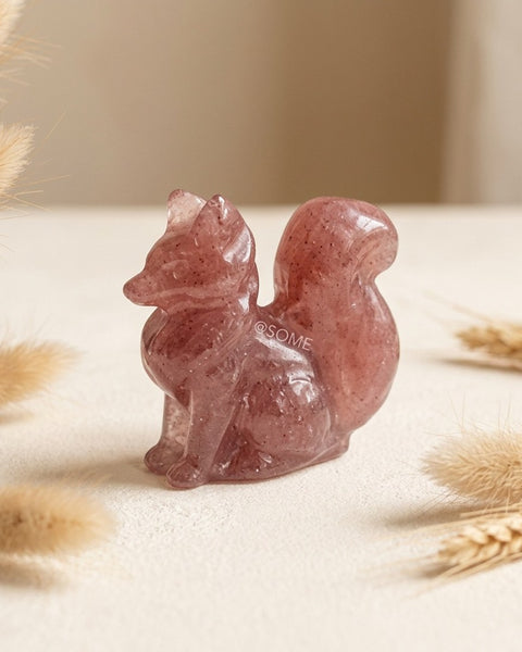 Strawberry Quartz Squirrel Carving 4cm