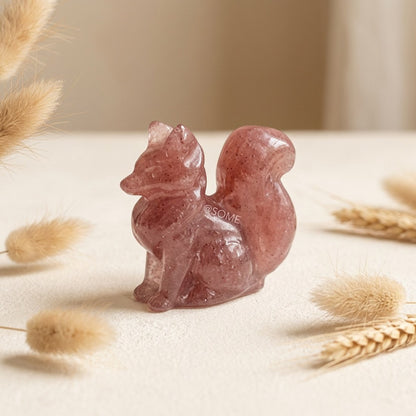 Strawberry Quartz Squirrel Carving 4cm