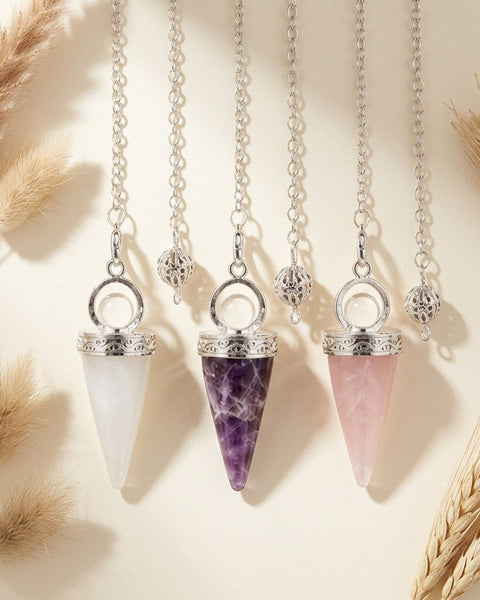 Natural Stone Crystal Pendulums 3pc Set