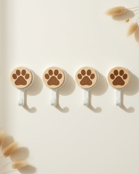 Wooden Paw Print Wall Hooks 4pc White