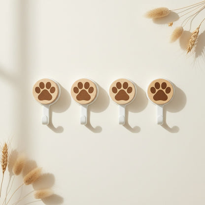 Wooden Paw Print Wall Hooks 4pc White