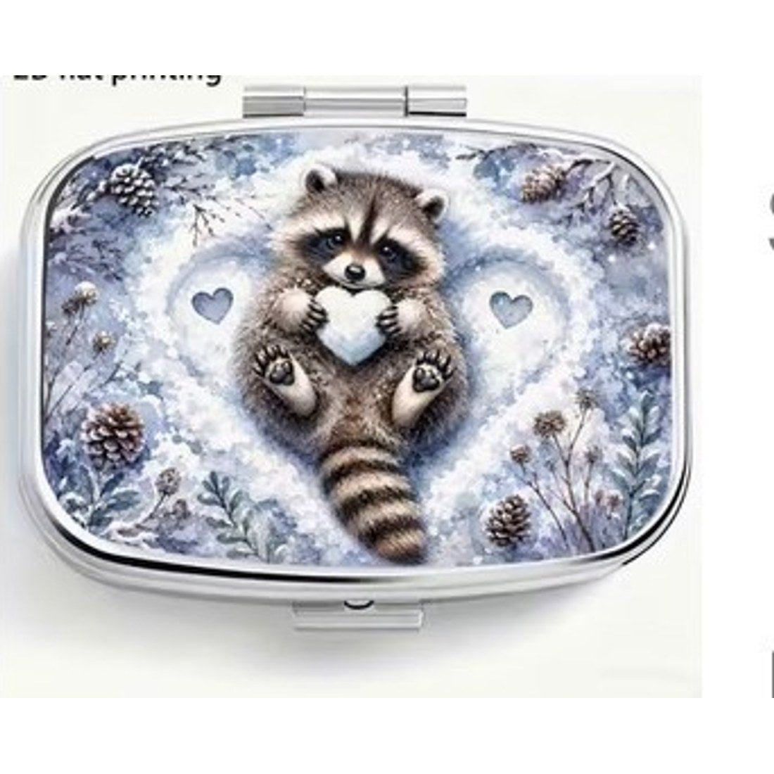Ice and Snow Raccoon Square Pill Box