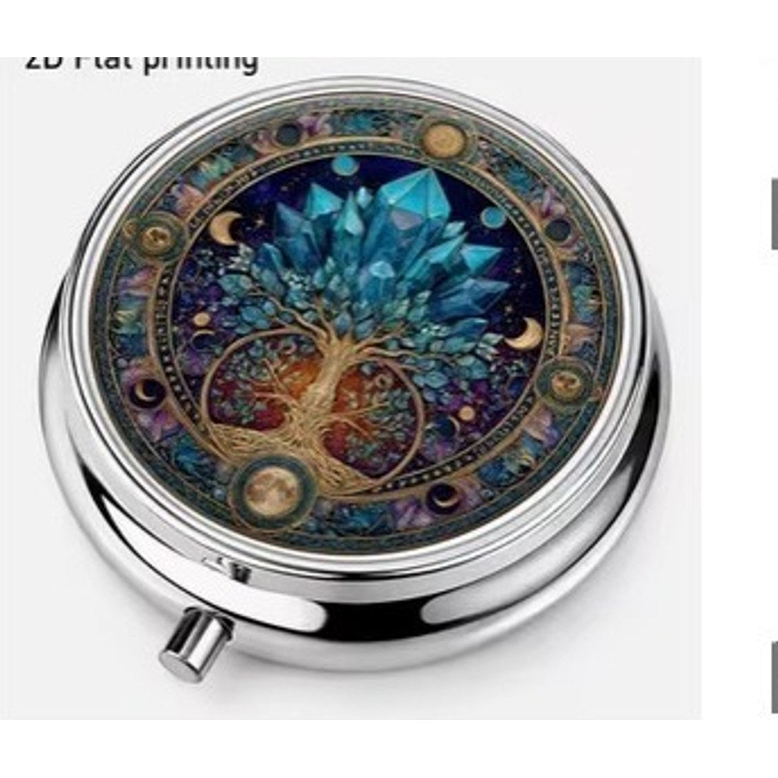 Blue Crystal Tree of Life Round Pill Box