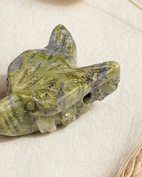 Fluorite Quartz Fox Head Beads