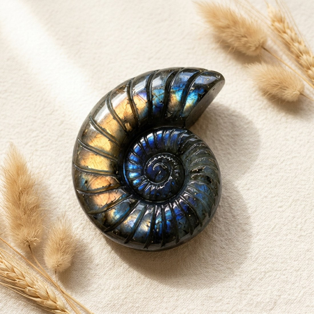 Labradorite Spiral Ammonite Carving